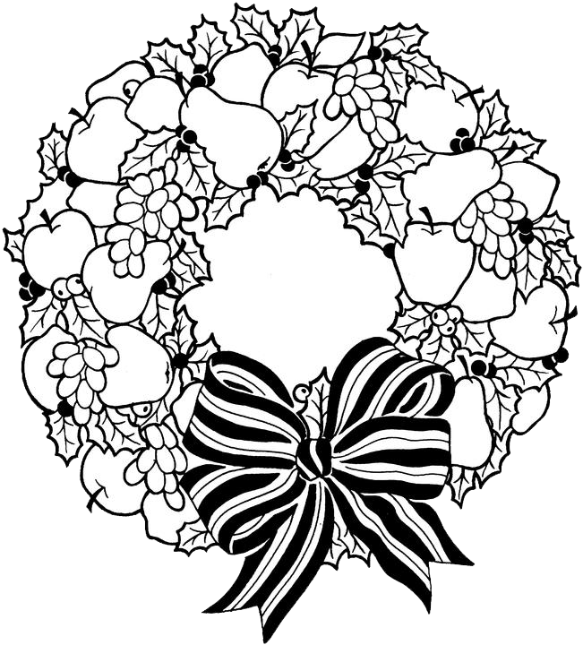 Christmas Wreath Coloring Pages 1 | Purple Kitty