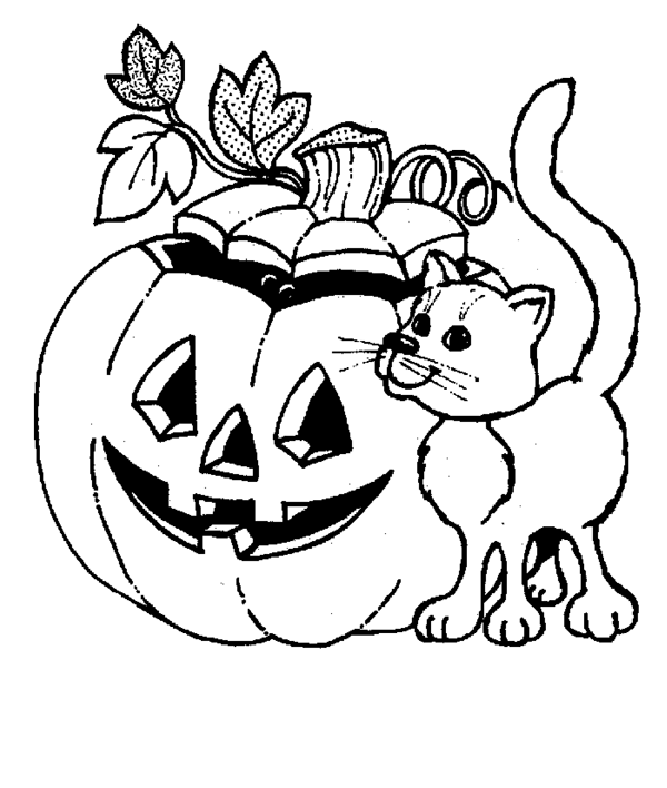 Halloween Pumpkin Cat Coloring Pages 2 Purple Kitty