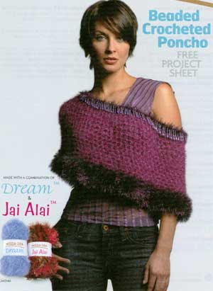 thumbnail image 2 of Hand Crochet Blue Poncho With Beaded Fringe - One Size, Women's 2 of 5