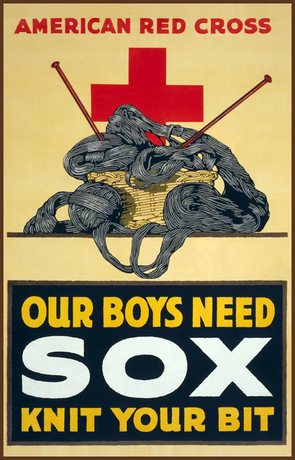 Our Boys Need Sox Knit Your Bit vintage WWI poster